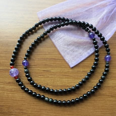 蓮花「黑曜石+紫水晶」念珠（6mm／108顆）