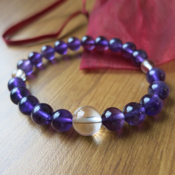「紫水晶+白水晶」手珠（8mm／23顆）女款