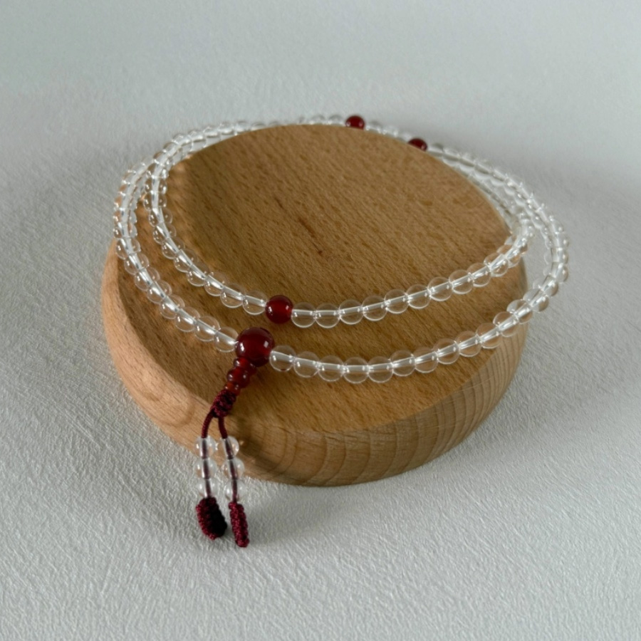 白水晶+紅瑪瑙」念珠（5mm／108顆）女款- 法鼓文化心靈網路書店